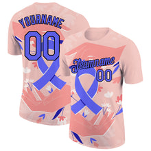 Load image into Gallery viewer, Custom Medium Pink Powder Blue-Black 3D Pattern Design World Cancer Day Performance T-Shirt
