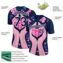 Load image into Gallery viewer, Custom Navy White 3D Pink Ribbon Breast Cancer Performance T-Shirt
