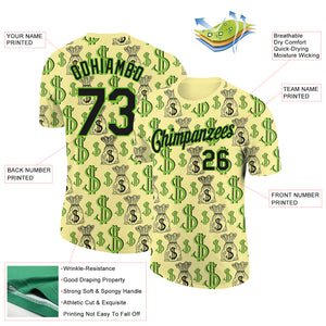 Custom Light Yellow Black-Aurora Green 3D Pattern Design Dollar Sign Money Theme Performance T-Shirt