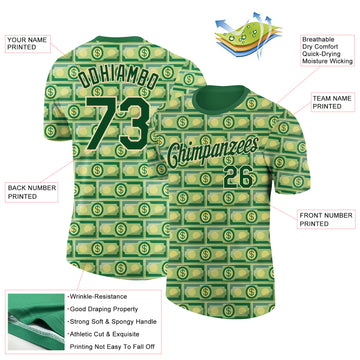 Custom Green City Cream 3D Pattern Design Dollar Banknote Money Theme Performance T-Shirt