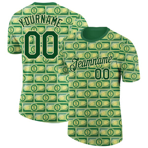 Custom Green City Cream 3D Pattern Design Dollar Banknote Money Theme Performance T-Shirt