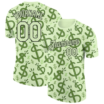 Custom Pea Green Black 3D Pattern Design Dollar Sign Money Theme Performance T-Shirt