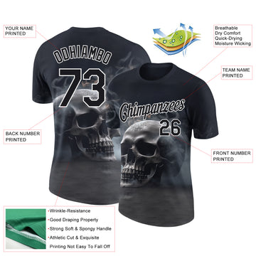 Custom Black White 3D Gothic Style Skull Fashion Performance T-Shirt