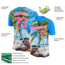 Load image into Gallery viewer, Custom Powder Blue Pink-White 3D Pattern Design Hawaii Palm Trees On Summer Beach Performance T-Shirt
