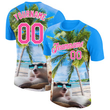 Load image into Gallery viewer, Custom Powder Blue Pink-White 3D Pattern Design Hawaii Palm Trees On Summer Beach Performance T-Shirt
