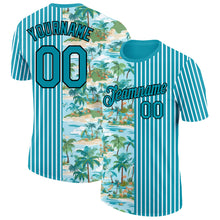 Load image into Gallery viewer, Custom Teal Black-White 3D Tropical Hawaii Beach And Palm Trees Performance T-Shirt
