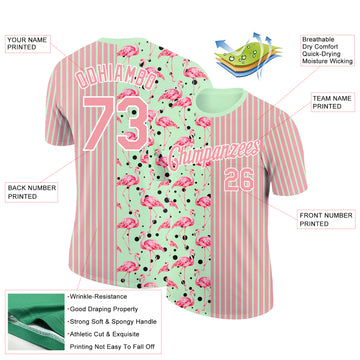 Custom Medium Pink Pea Green-White 3D Pattern Design Animal Flamingo Performance T-Shirt