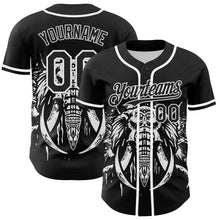 Load image into Gallery viewer, Custom Black White 3D Pattern Design Rave Mastodons Head Authentic Baseball Jersey
