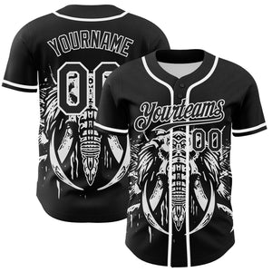 Custom Black White 3D Pattern Design Rave Mastodons Head Authentic Baseball Jersey