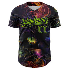 Load image into Gallery viewer, Custom Black Neon Green 3D Pattern Design Rave Animal Cat Authentic Baseball Jersey
