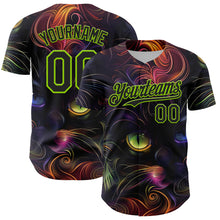 Load image into Gallery viewer, Custom Black Neon Green 3D Pattern Design Rave Animal Cat Authentic Baseball Jersey
