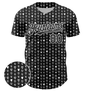 Custom Black White 3D Pattern Design Hearts Authentic Baseball Jersey