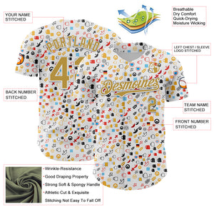 Custom White Old Gold 3D Pattern Design Beer Festival Authentic Baseball Jersey