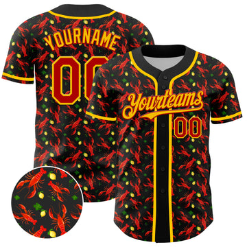 Custom Black Red-Yellow 3D Pattern Design Animal Lobster Fruit Lemon Authentic Baseball Jersey