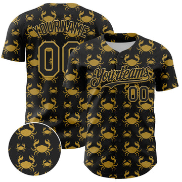 Custom Black Old Gold 3D Pattern Design Animal Crab Fruit Lemon Authentic Baseball Jersey