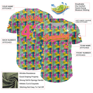 Custom Green Pink-Yellow 3D Pattern Design Color Brush Blocks Authentic Baseball Jersey