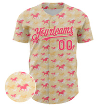 Load image into Gallery viewer, Custom Cream Neon Pink 3D Pattern Design Animal Horse Authentic Baseball Jersey
