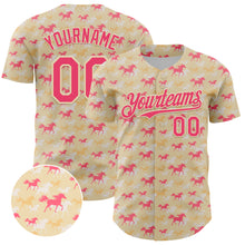 Load image into Gallery viewer, Custom Cream Neon Pink 3D Pattern Design Animal Horse Authentic Baseball Jersey
