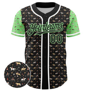 Custom Black Pea Green-White 3D Pattern Design Rodeo Cowboy Authentic Baseball Jersey