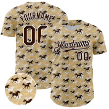 Load image into Gallery viewer, Custom Vegas Gold Brown-White 3D Pattern Design Animal Horse Authentic Baseball Jersey
