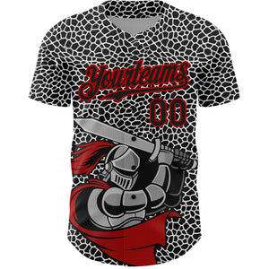 Custom Black Red-White 3D Pattern Design Knight Hero Art Authentic Baseball Jersey