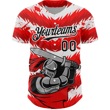 Custom Red Black-White 3D Pattern Design Knight Hero Art Authentic Baseball Jersey