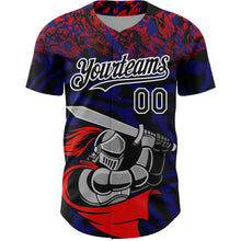 Load image into Gallery viewer, Custom Red Black-Thunder Blue 3D Pattern Design Knight Hero Art Authentic Baseball Jersey
