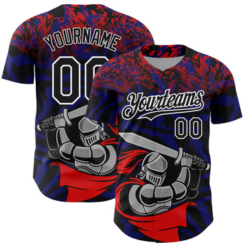 Custom Red Black-Thunder Blue 3D Pattern Design Knight Hero Art Authentic Baseball Jersey