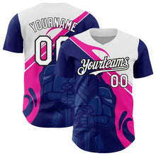 Load image into Gallery viewer, Custom Royal Pink-Black 3D Pattern Design Knight Hero Art Authentic Baseball Jersey
