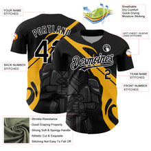 Load image into Gallery viewer, Custom Black Gold-White 3D Pattern Design Knight Hero Art Authentic Baseball Jersey
