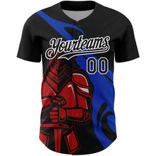 Load image into Gallery viewer, Custom Black Thunder Blue-Red 3D Pattern Design Knight Hero Art Authentic Baseball Jersey
