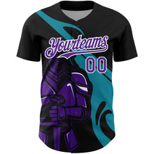 Load image into Gallery viewer, Custom Black Purple-Teal 3D Pattern Design Knight Hero Art Authentic Baseball Jersey
