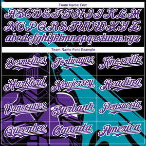 Custom Black Purple-Teal 3D Pattern Design Knight Hero Art Authentic Baseball Jersey