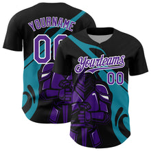 Load image into Gallery viewer, Custom Black Purple-Teal 3D Pattern Design Knight Hero Art Authentic Baseball Jersey
