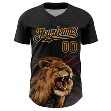 Load image into Gallery viewer, Custom Black Old Gold 3D Pattern Design Animal Lion Authentic Baseball Jersey
