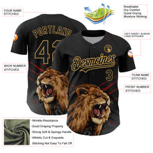 Load image into Gallery viewer, Custom Black Old Gold 3D Pattern Design Animal Lion Authentic Baseball Jersey
