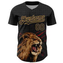 Load image into Gallery viewer, Custom Black Old Gold 3D Pattern Design Animal Lion Authentic Baseball Jersey
