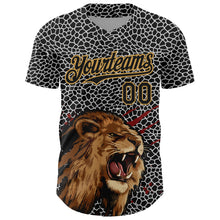 Load image into Gallery viewer, Custom Black Old Gold 3D Pattern Design Animal Lion Authentic Baseball Jersey
