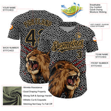 Load image into Gallery viewer, Custom Black Old Gold 3D Pattern Design Animal Lion Authentic Baseball Jersey
