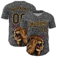 Load image into Gallery viewer, Custom Black Old Gold 3D Pattern Design Animal Lion Authentic Baseball Jersey
