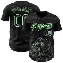 Load image into Gallery viewer, Custom Black Pea Green 3D Pattern Design Animal Lion Authentic Baseball Jersey
