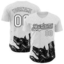 Load image into Gallery viewer, Custom White Black 3D Pattern Design Animal Wolf Authentic Baseball Jersey
