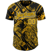 Load image into Gallery viewer, Custom Black Gold-White 3D Pattern Design Animal Eagle Authentic Baseball Jersey
