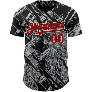 Custom Black Red-White 3D Pattern Design Animal Eagle Authentic Baseball Jersey