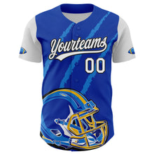 Load image into Gallery viewer, Custom Thunder Blue White-Black 3D Pattern Design Football Helmet And Animal Claw Authentic Baseball Jersey
