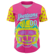 Load image into Gallery viewer, Custom Pink Ice Blue Medium Purple-Light Yellow 3D Pattern Design Football Skull Helmet Authentic Baseball Jersey
