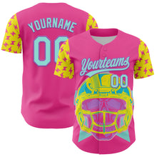 Load image into Gallery viewer, Custom Pink Ice Blue Medium Purple-Light Yellow 3D Pattern Design Football Skull Helmet Authentic Baseball Jersey
