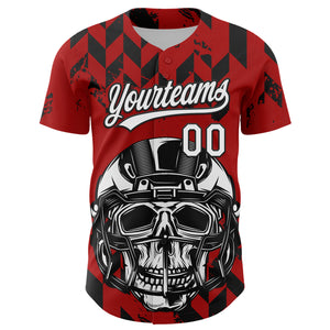 Custom Red White-Black 3D Pattern Design Football Skull Helmet Authentic Baseball Jersey