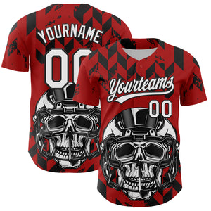 Custom Red White-Black 3D Pattern Design Football Skull Helmet Authentic Baseball Jersey