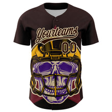 Load image into Gallery viewer, Custom Brown Cream 3D Pattern Design Football Skull Helmet Authentic Baseball Jersey
